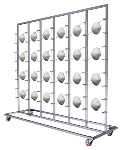 Custom fabricated mobile personal protective equipment (PPE) sterilization metal rack system